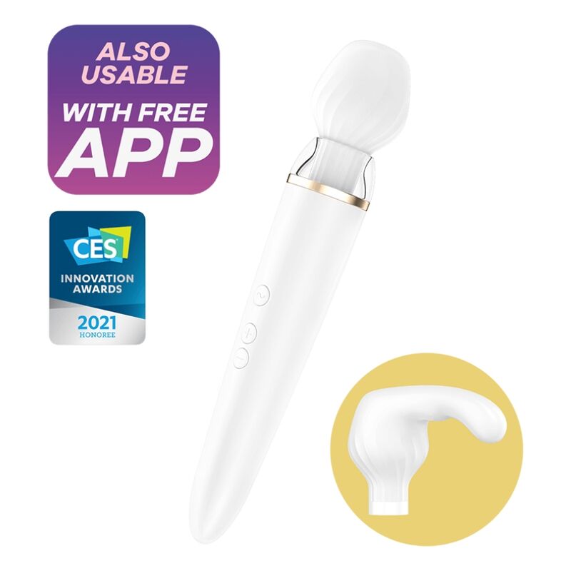 Obsenza - Satisfyer Double Wand-er: Massageador com App Control e Cabeças Intercambiáveis - Branco - Image 1
