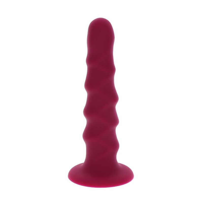 Obsenza - Get Real Ribbed 12 cm Dong with Suction Base for Intimate Pleasure - Red - Image 1