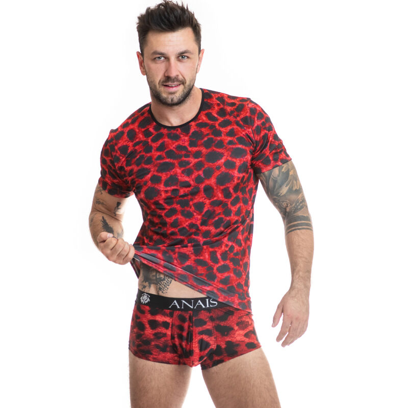 Obsenza - Camisa Sensual Savage de Microfibra con Estampado Animal para Hombre - Rojo - Image 1