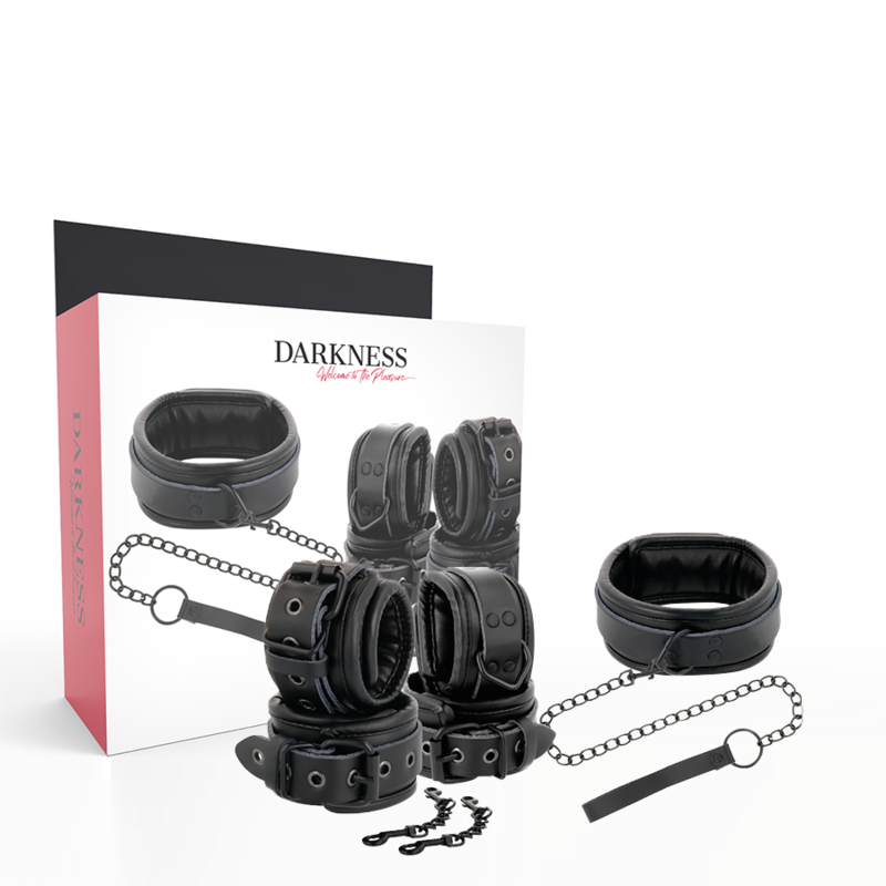 Obsenza - Darkness Leather Collar and Handcuffs Set for BDSM and Fetish Play - Black - Image 1