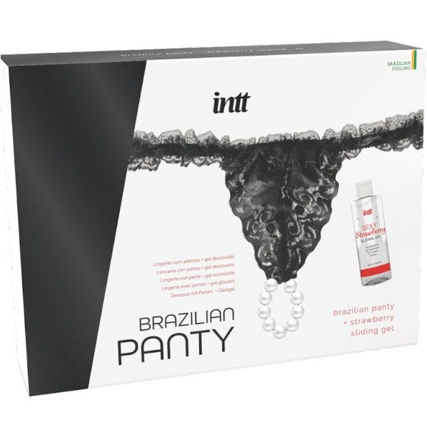 Obsenza - Brazilian Black Panty with Pearls and Strawberry Lubricant Gel - 50ml - Image 1