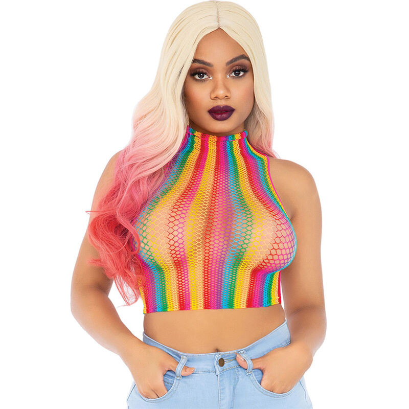 Obsenza - Top Cropped Net Rainbow Multicolor para Festivais e Eventos - OS - Image 1