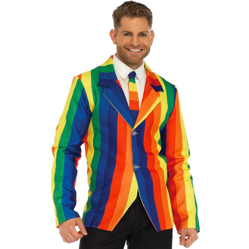 Obsenza - Vibrant Rainbow Blazer and Tie Set for Festive Occasions - Black - Image 1