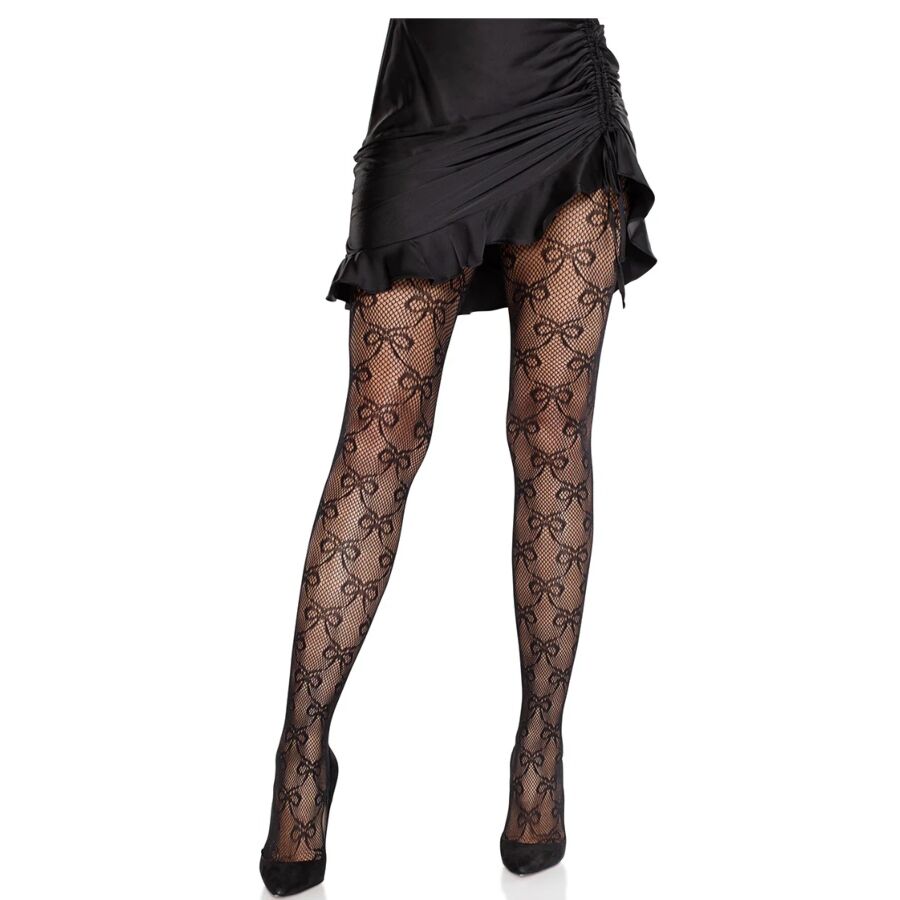 Obsenza - Medias de Red con Lazo Negro de Leg Avenue para un Look Sensual y Sofisticado - OS - Image 1