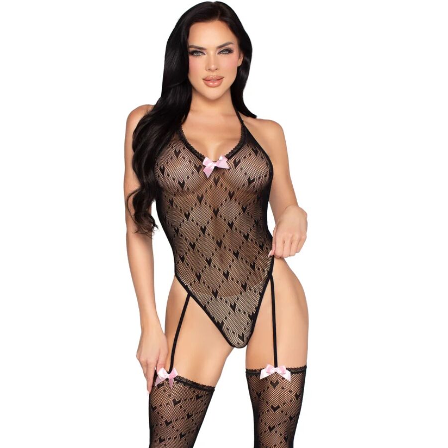 Obsenza - 89360 open back bodysuit with garter belt black- one size - Image 1